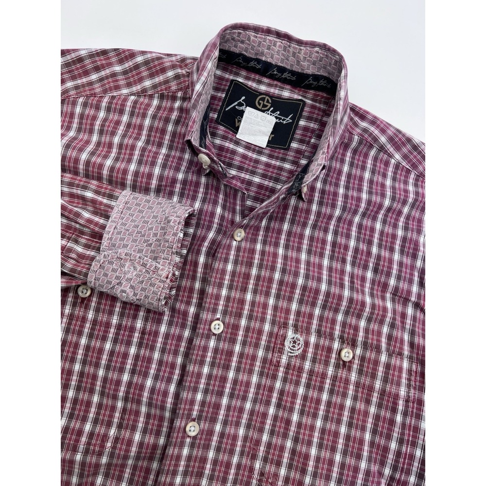 Wrangler George Strait Shirt Mens S Maroon Plaid Button Up Long Sleeve Flip Cuff